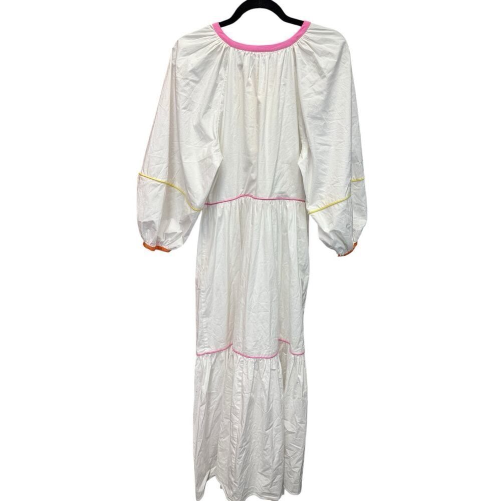 STAUD Demi Dress Womens White PoplinβRainbow Stitching Maxi Tiered Cotton Medium - Picture 6 of 10